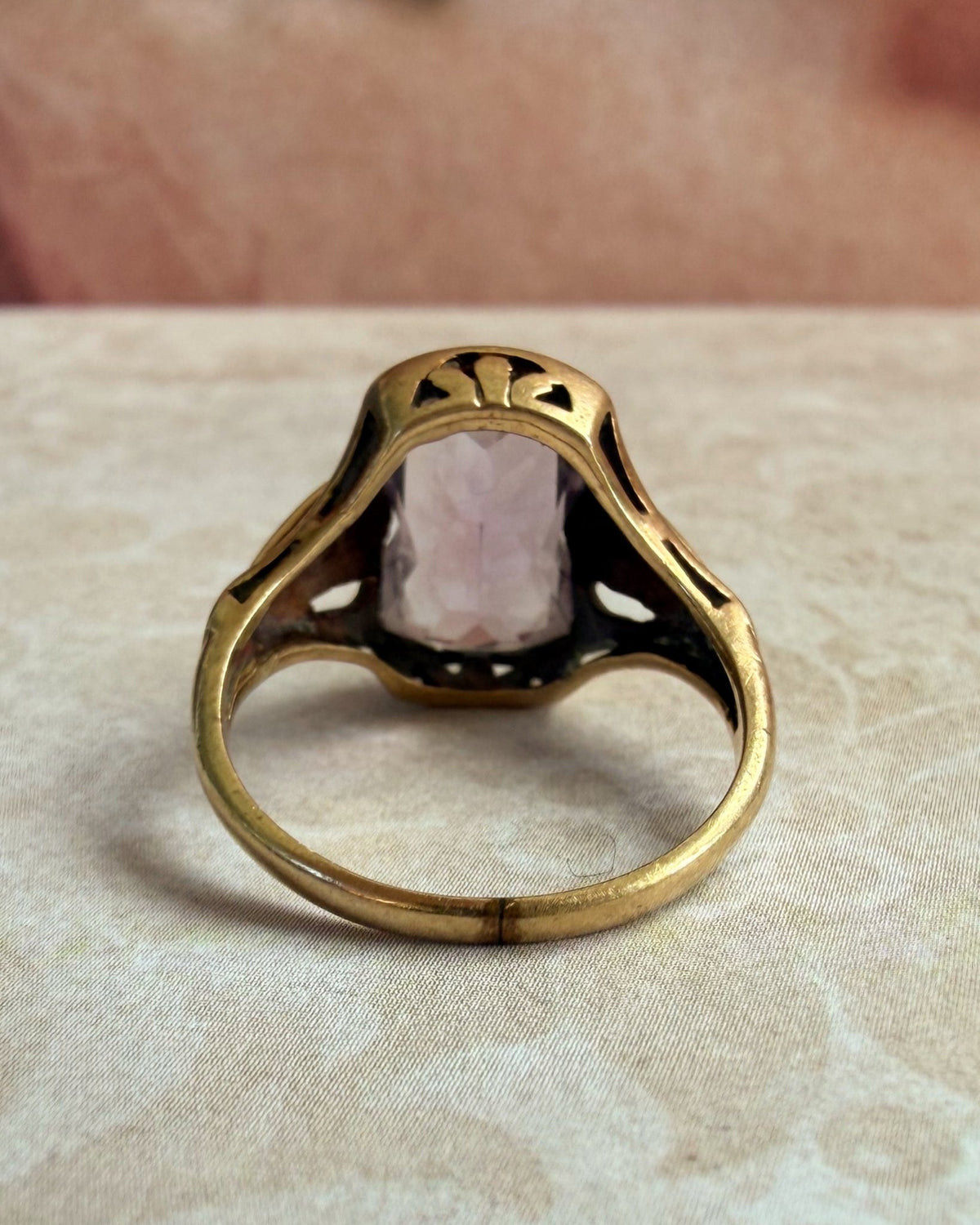 Retro 10k Yellow Gold and Rose de France Amethyst Ring - Clover Collective Antiques