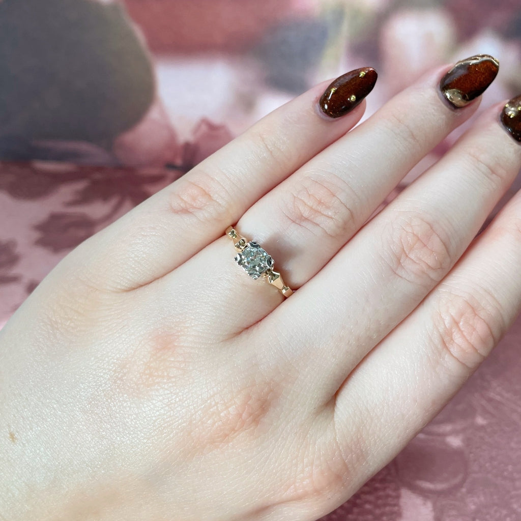 Retro 14k Two - Tone and Old European Cut Diamond Solitaire Ring - Clover Collective Antiques
