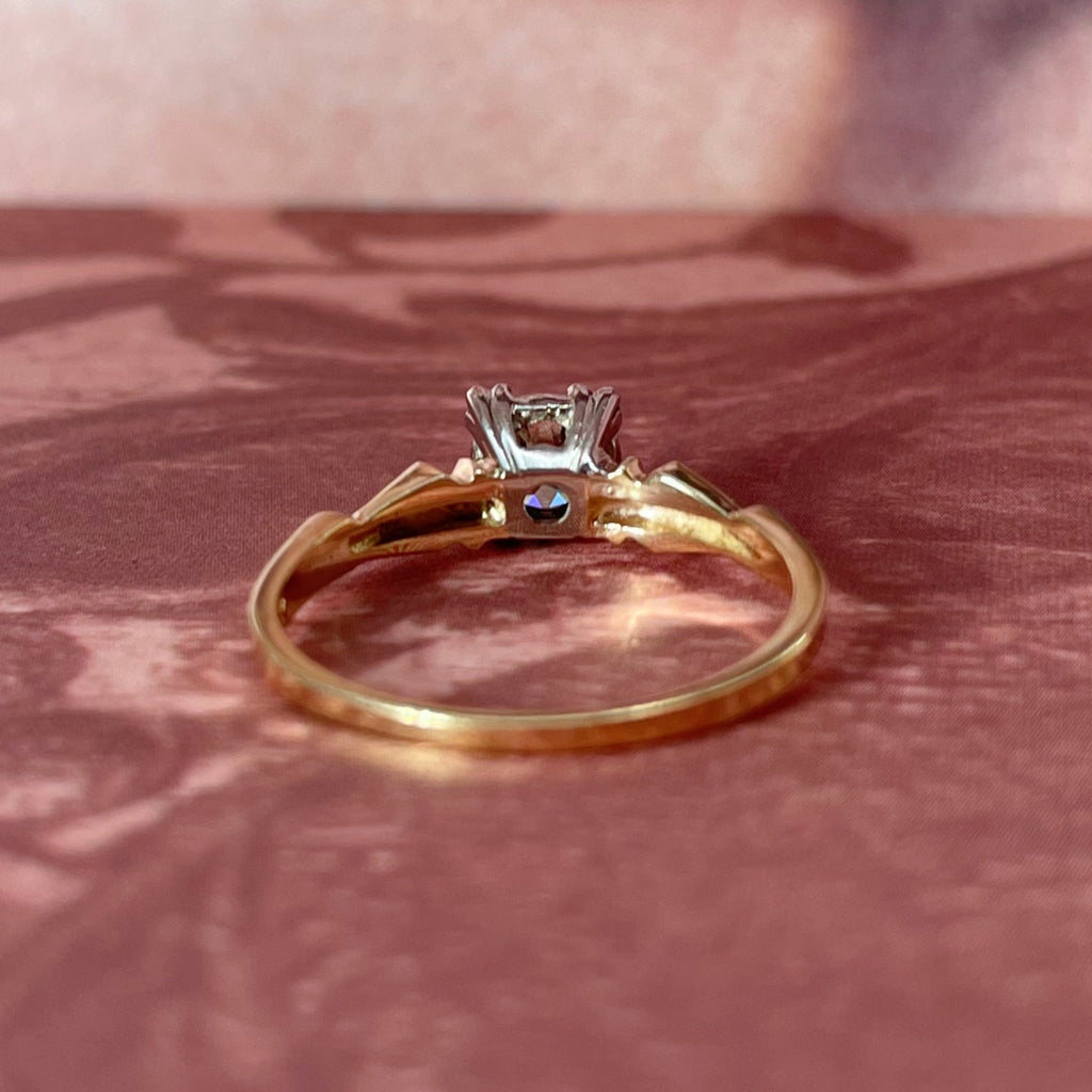 Retro 14k Two - Tone and Old European Cut Diamond Solitaire Ring - Clover Collective Antiques
