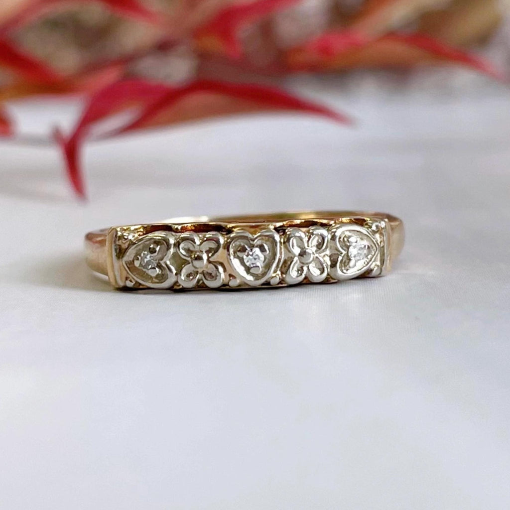 Retro 14k Two - Tone Gold and Diamond Band Ring - Clover Collective Antiques