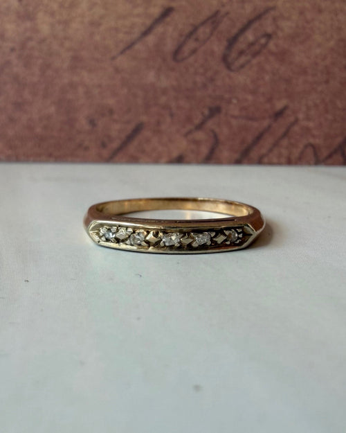 Retro 14k Two-Tone Gold and Diamond Band Ring - Clover Collective Antiques