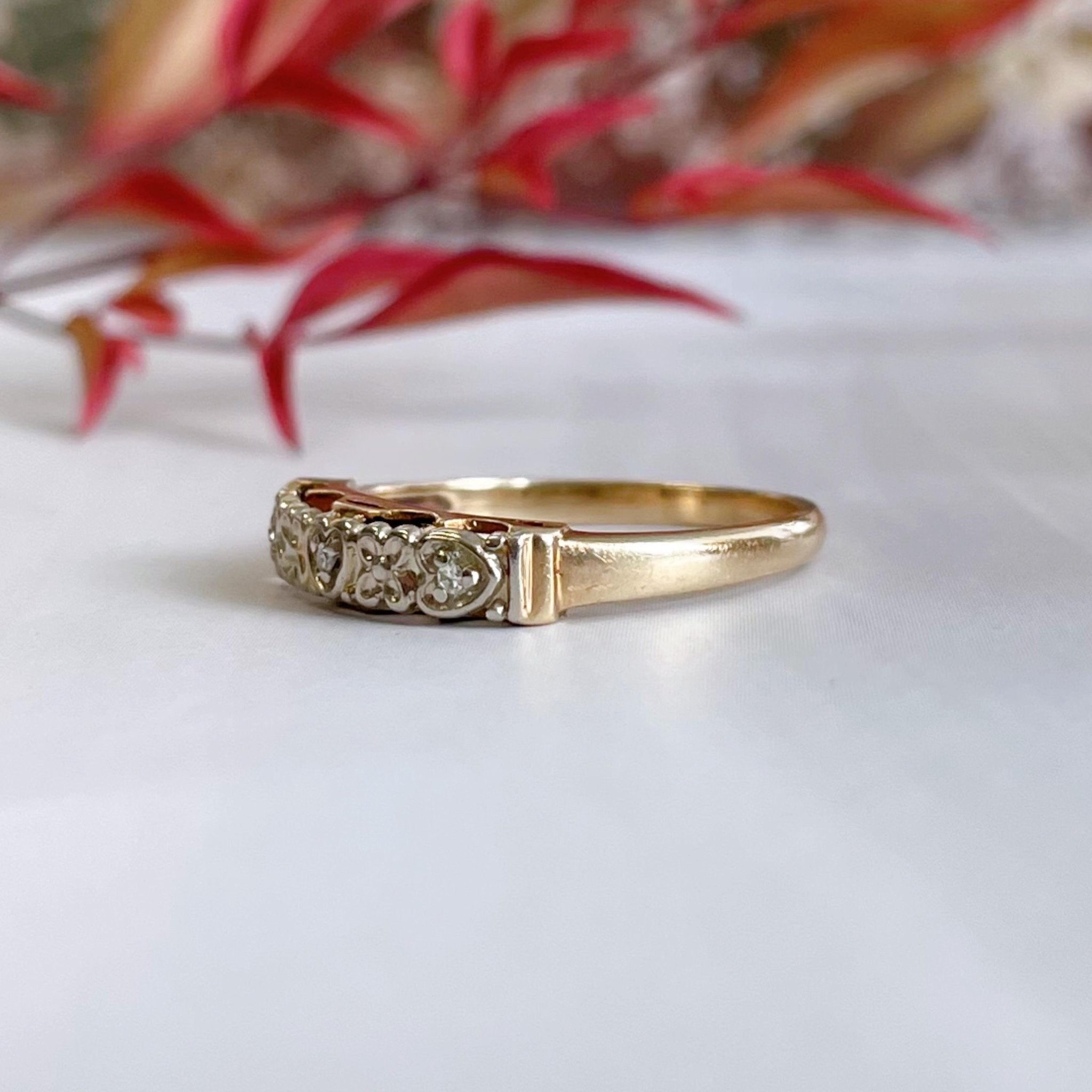 Retro 14k Two - Tone Gold and Diamond Band Ring - Clover Collective Antiques