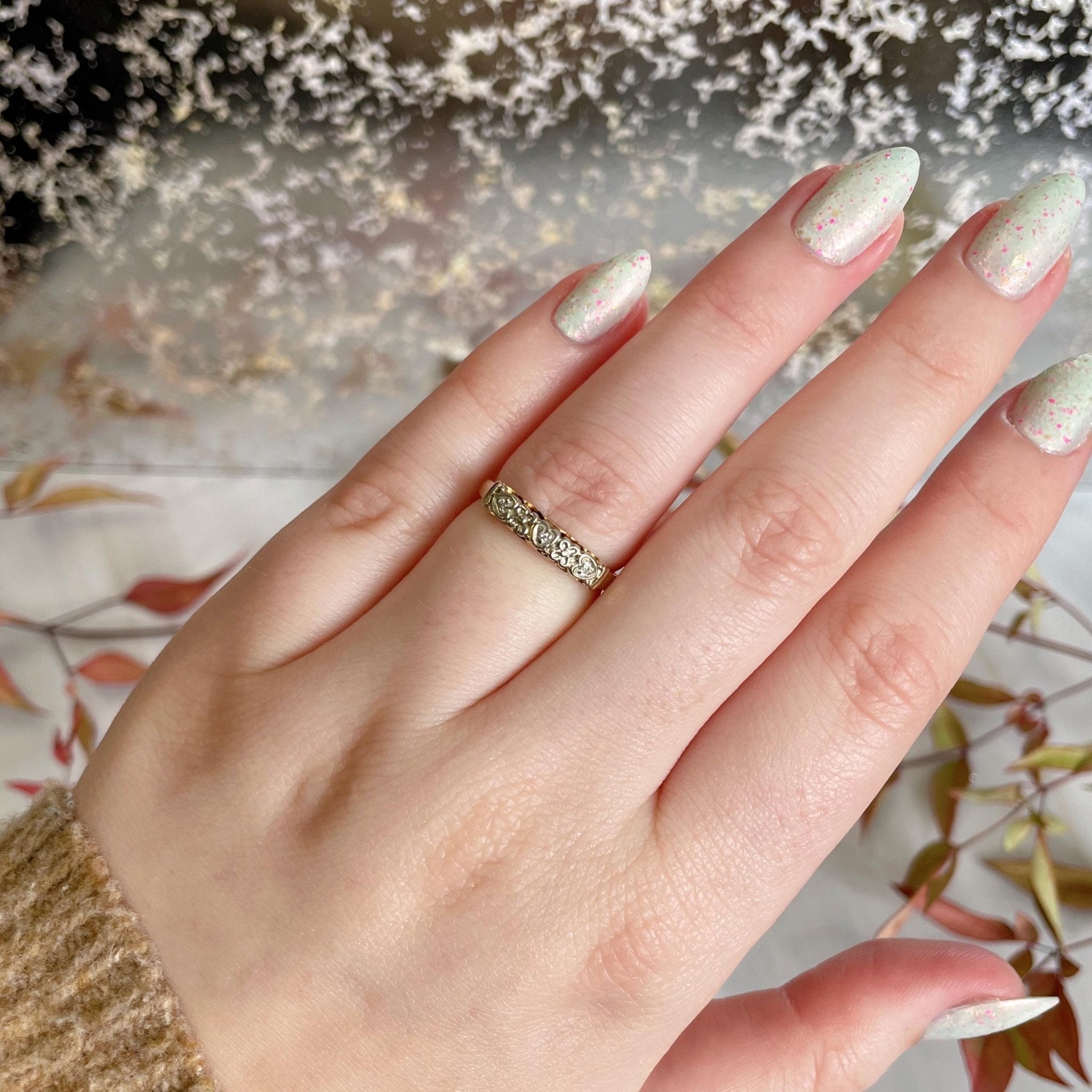 Retro 14k Two - Tone Gold and Diamond Band Ring - Clover Collective Antiques