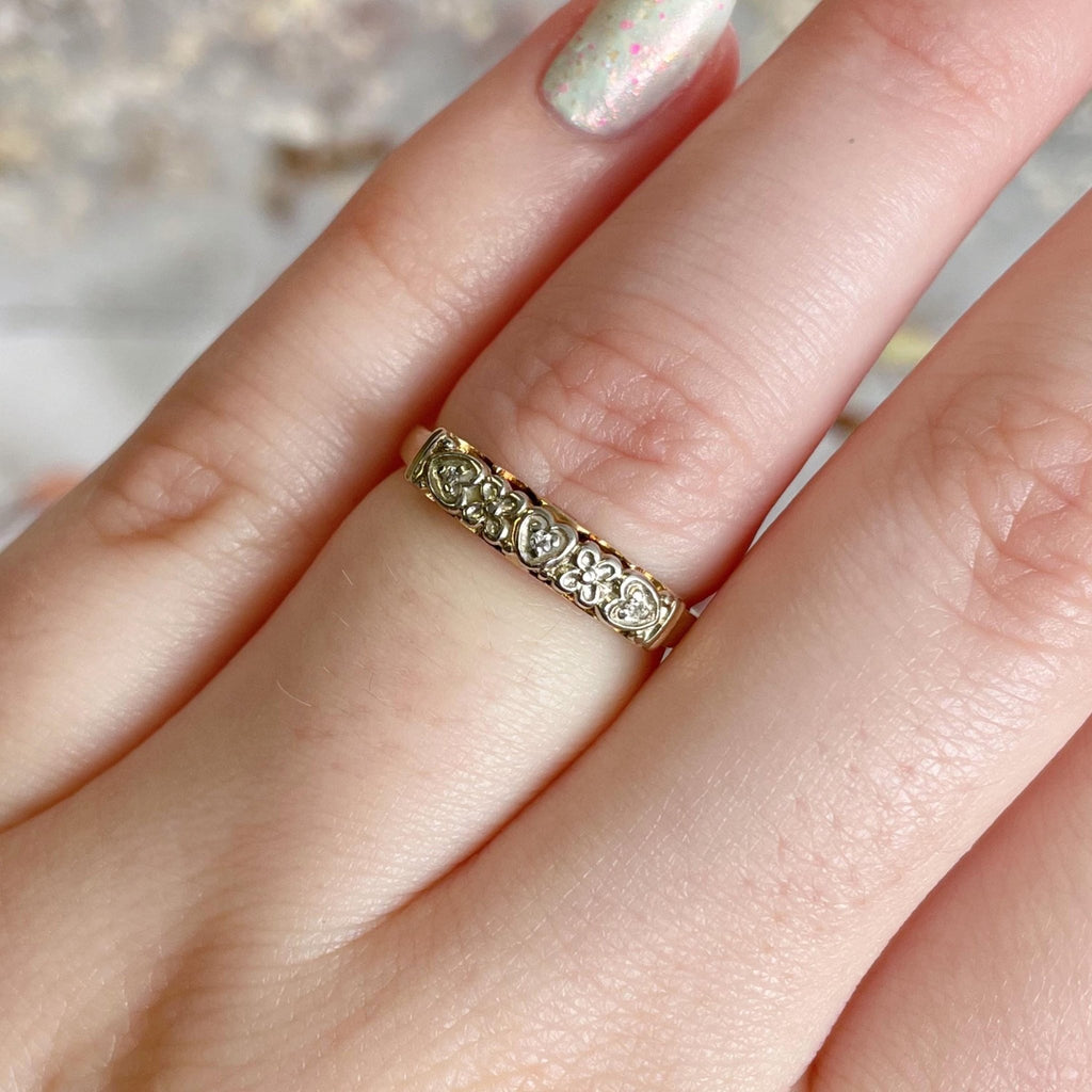 Retro 14k Two - Tone Gold and Diamond Band Ring - Clover Collective Antiques