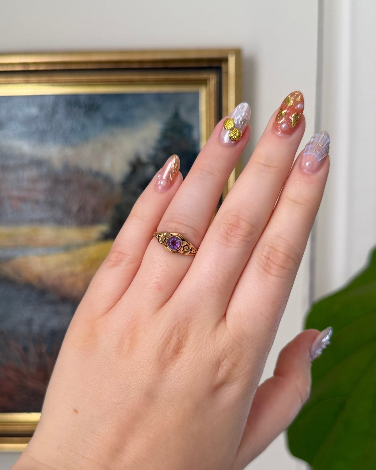 Retro 14k Yellow Gold and Amethyst Flower Ring - Clover Collective Antiques