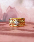 Retro 14k Yellow Gold and Diamond Floral Cigar Band - Clover Collective Antiques