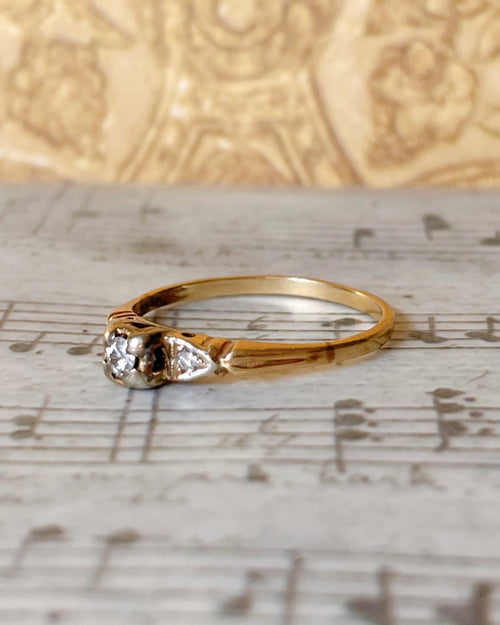 Retro 14k Yellow Gold and Diamond Three Stone Ring - Clover Collective Antiques