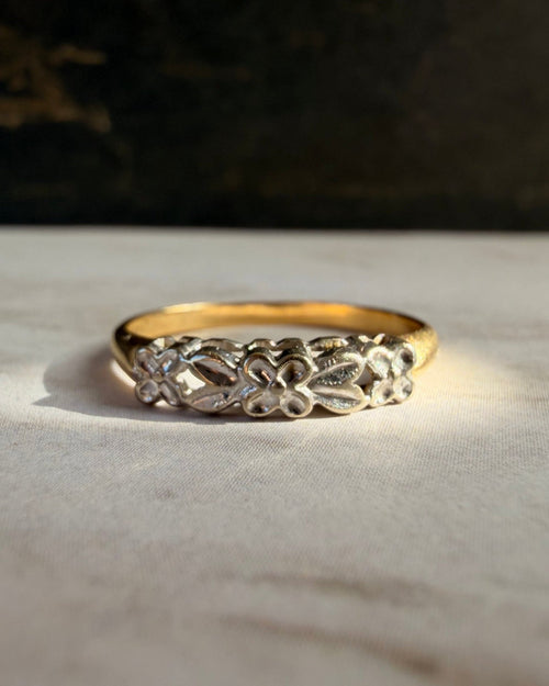 Retro Crescent 14k Two-Tone Gold Floral Band - Clover Collective Antiques