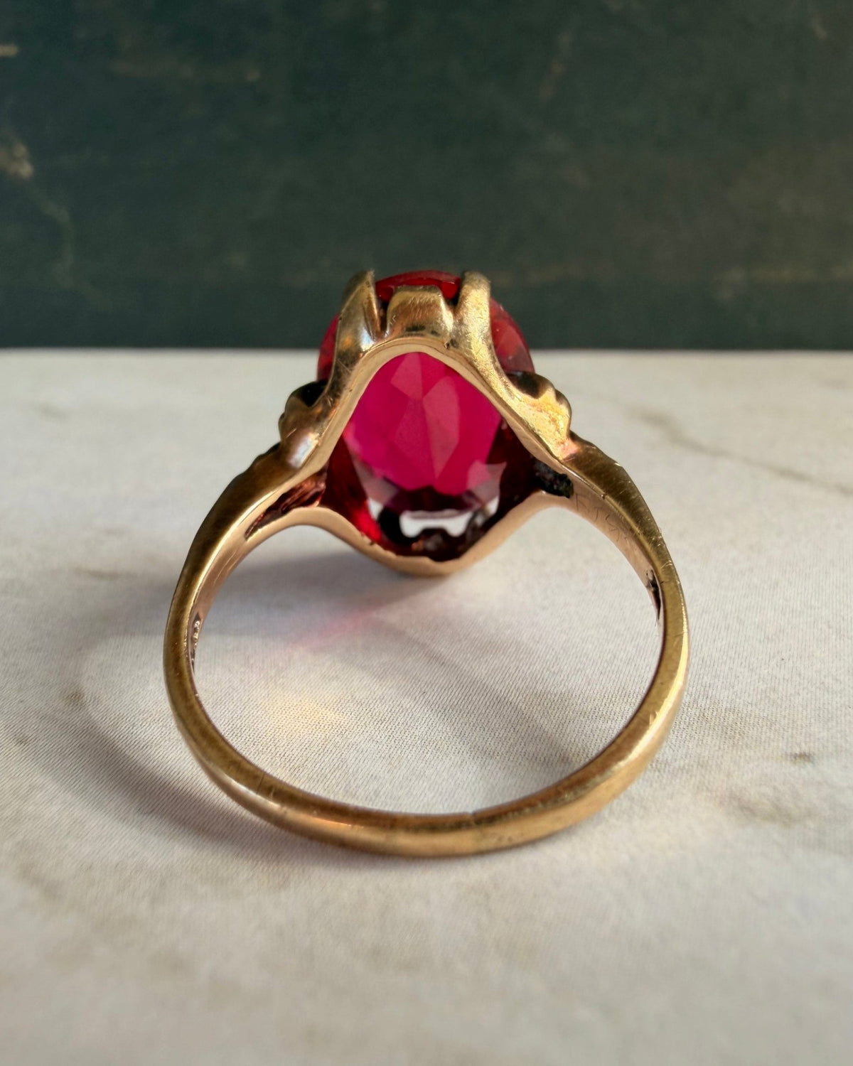 Retro Esemco 10k Yellow Gold and Synthetic Ruby Ring - Clover Collective Antiques