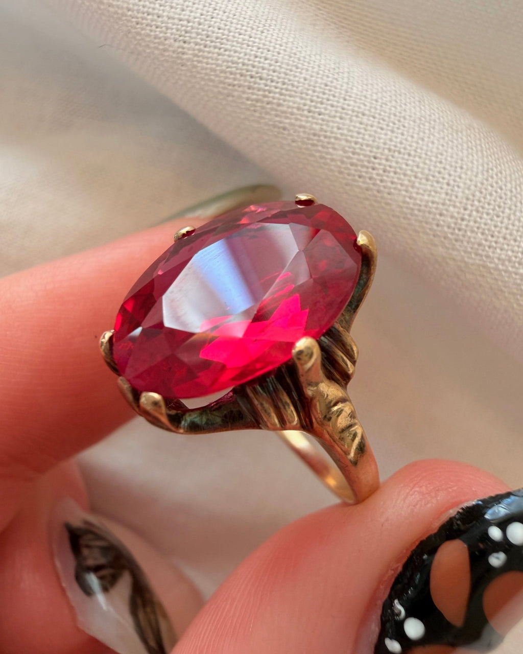 Retro Esemco 10k Yellow Gold and Synthetic Ruby Ring - Clover Collective Antiques