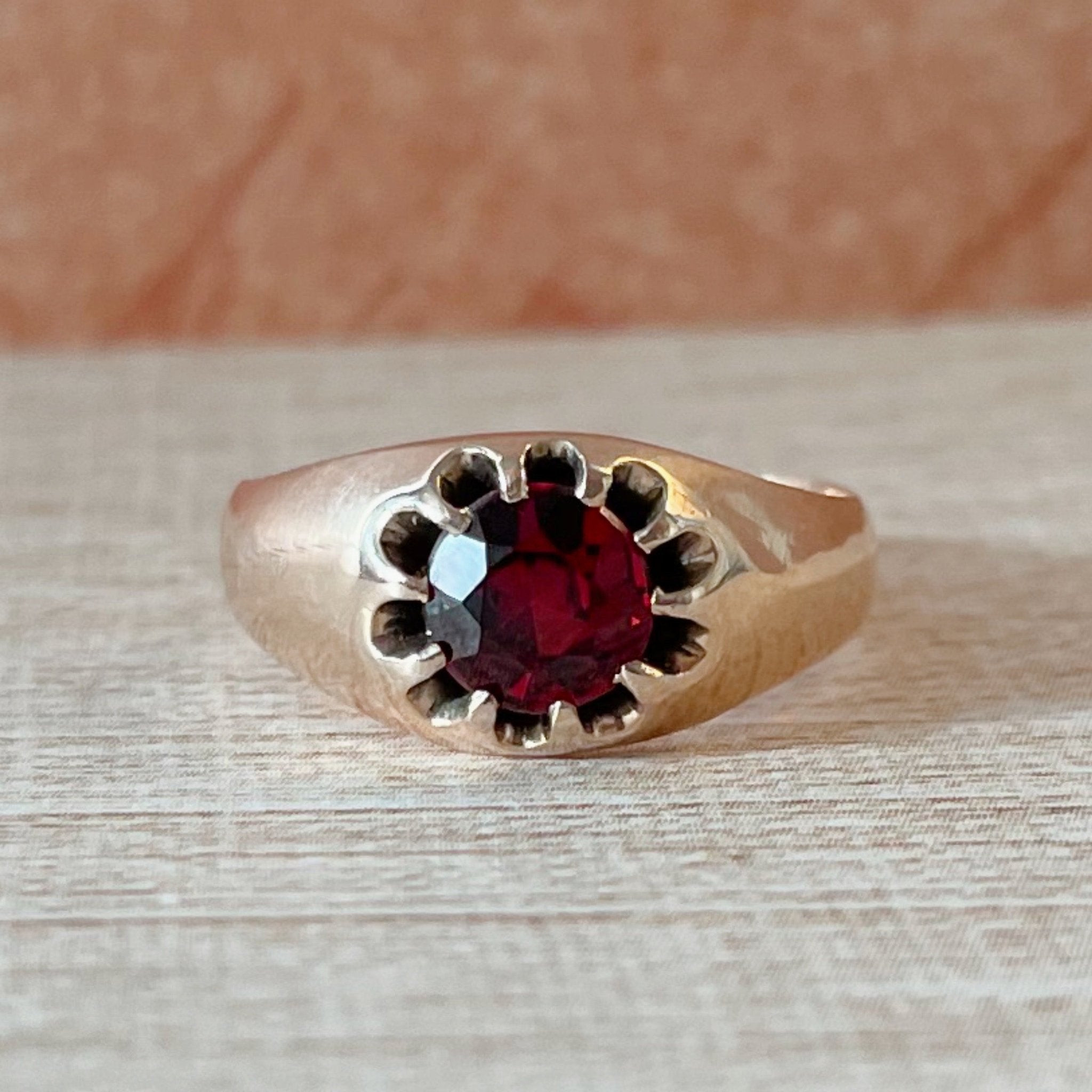 Victorian 10k Rose Gold and Garnet Belcher Ring - Clover Collective Antiques