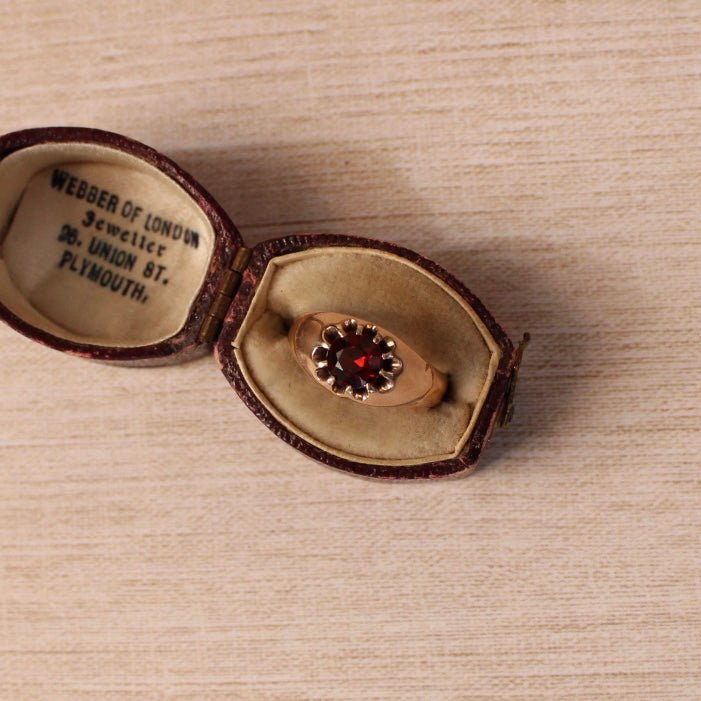 Victorian 10k Rose Gold and Garnet Belcher Ring - Clover Collective Antiques