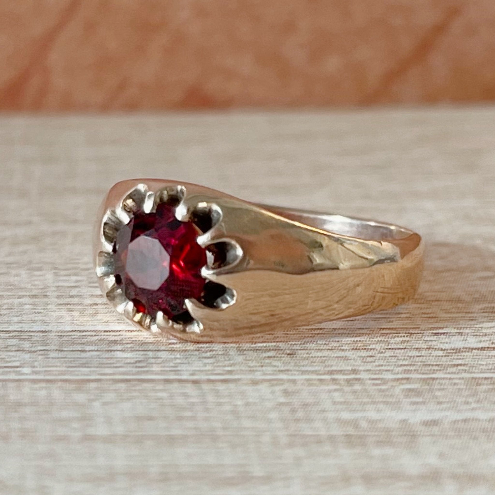 Victorian 10k Rose Gold and Garnet Belcher Ring - Clover Collective Antiques