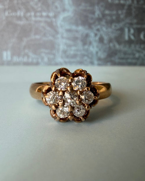 Victorian 10k Rose Gold and Old Mine Cut Diamond Cluster Ring - Clover Collective Antiques