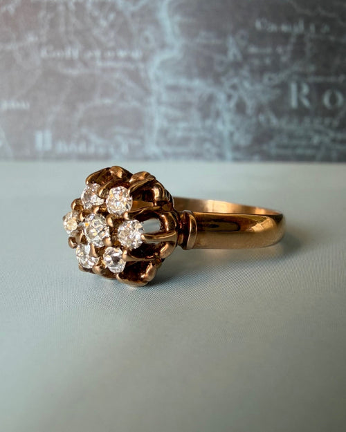 Victorian 10k Rose Gold and Old Mine Cut Diamond Cluster Ring - Clover Collective Antiques