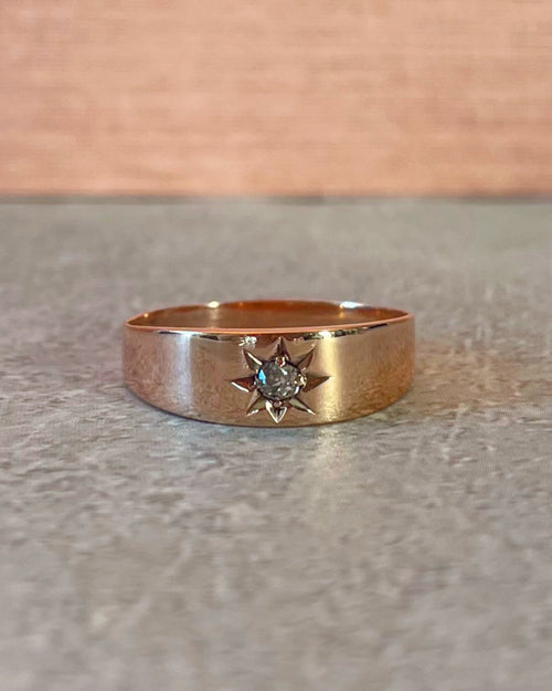 Victorian 10k Rose Gold and Old Mine Cut Diamond Star Band Ring - Clover Collective Antiques