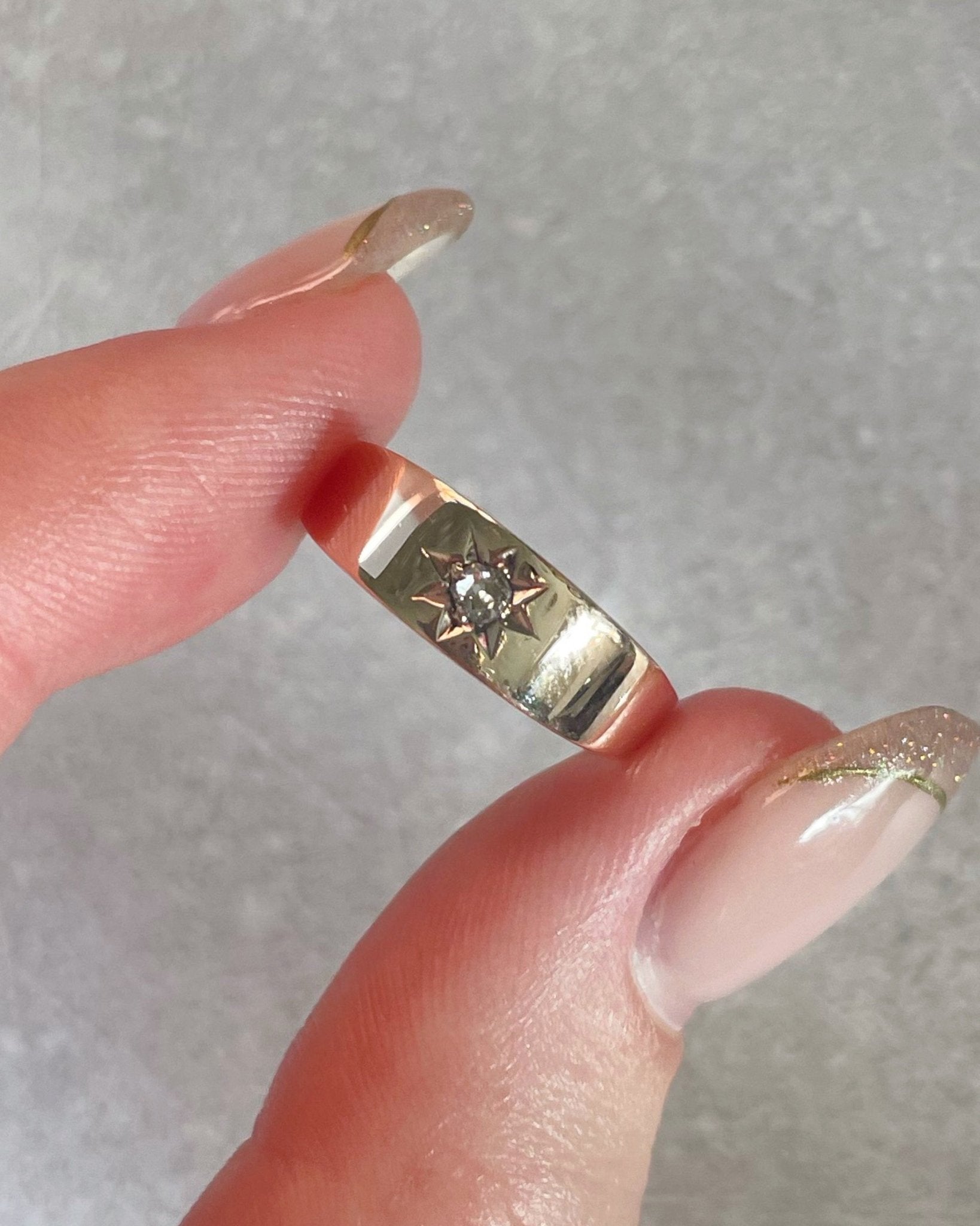 Victorian 10k Rose Gold and Old Mine Cut Diamond Star Band Ring - Clover Collective Antiques