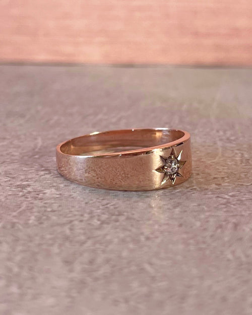 Victorian 10k Rose Gold and Old Mine Cut Diamond Star Band Ring - Clover Collective Antiques