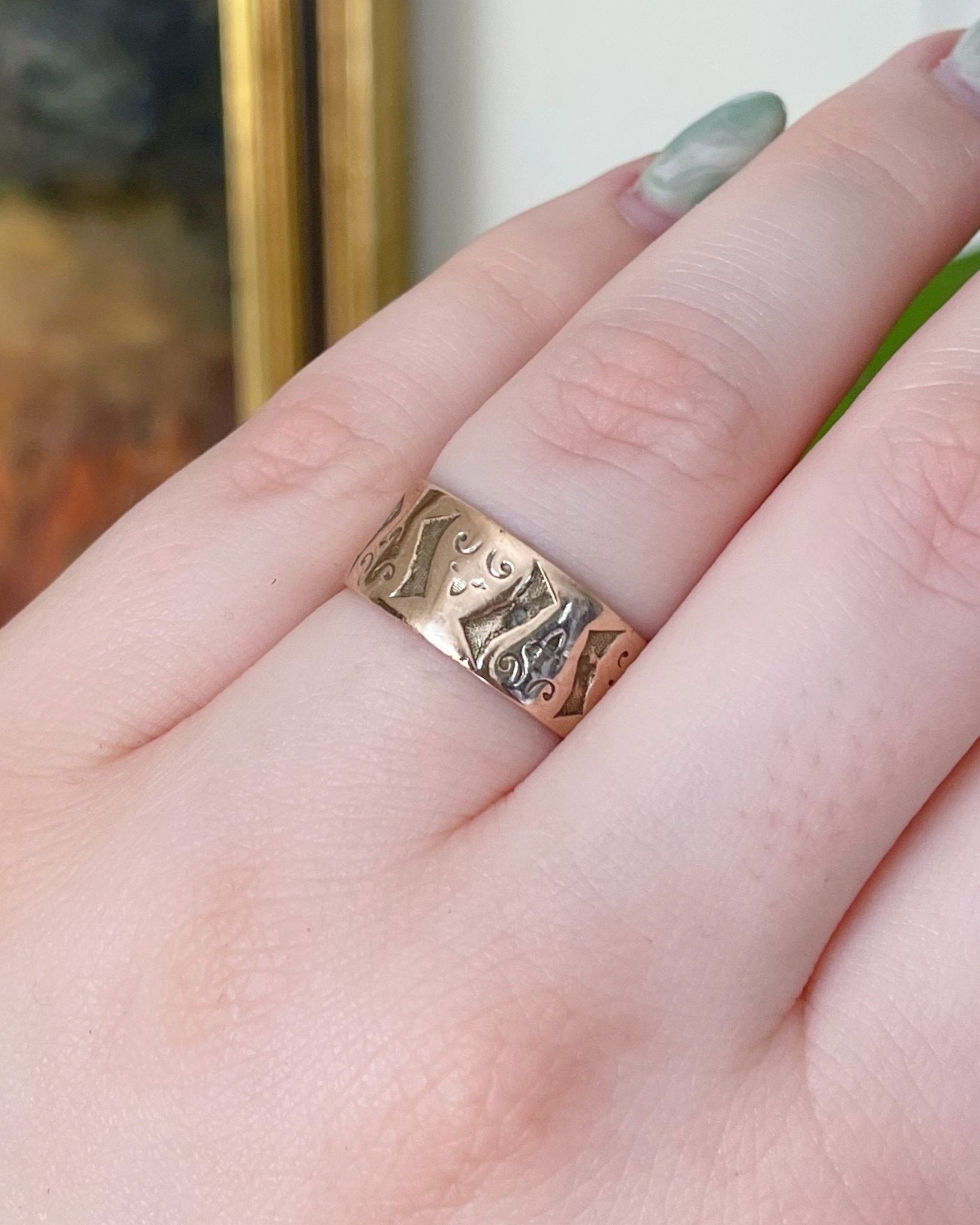 Victorian 10k Rose Gold Engraved Cigar Band - Clover Collective Antiques