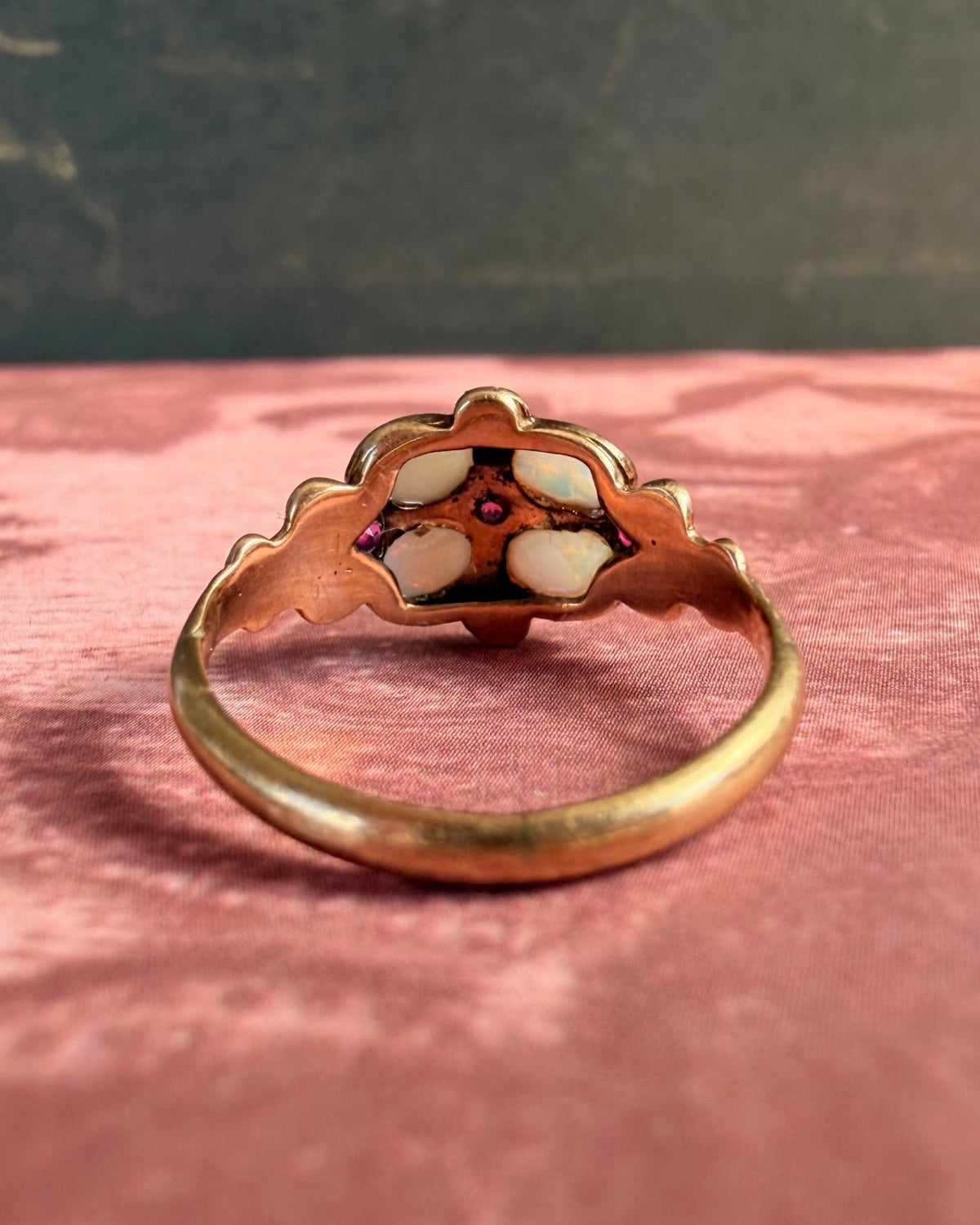 Victorian 10k Rose Gold, Opal, and Ruby Ring - Clover Collective Antiques