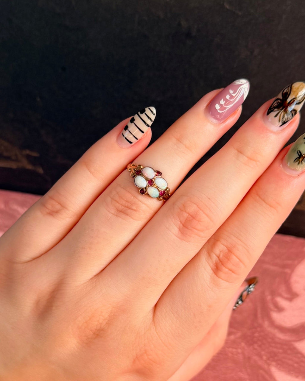 Victorian 10k Rose Gold, Opal, and Ruby Ring - Clover Collective Antiques