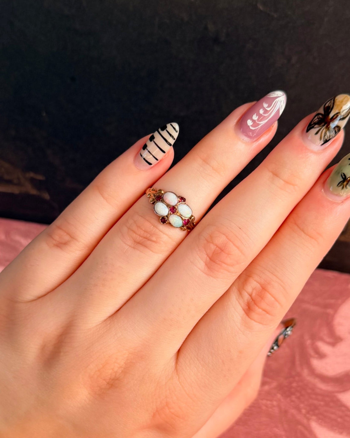 Victorian 10k Rose Gold, Opal, and Ruby Ring - Clover Collective Antiques