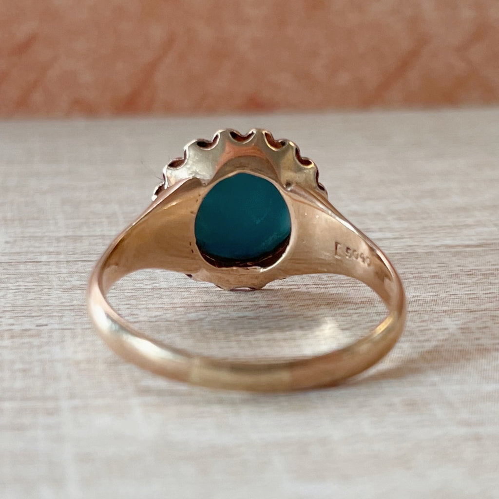 Victorian 10k Rose Gold, Persian Turquoise, and Diamond Cluster Ring - Clover Collective Antiques