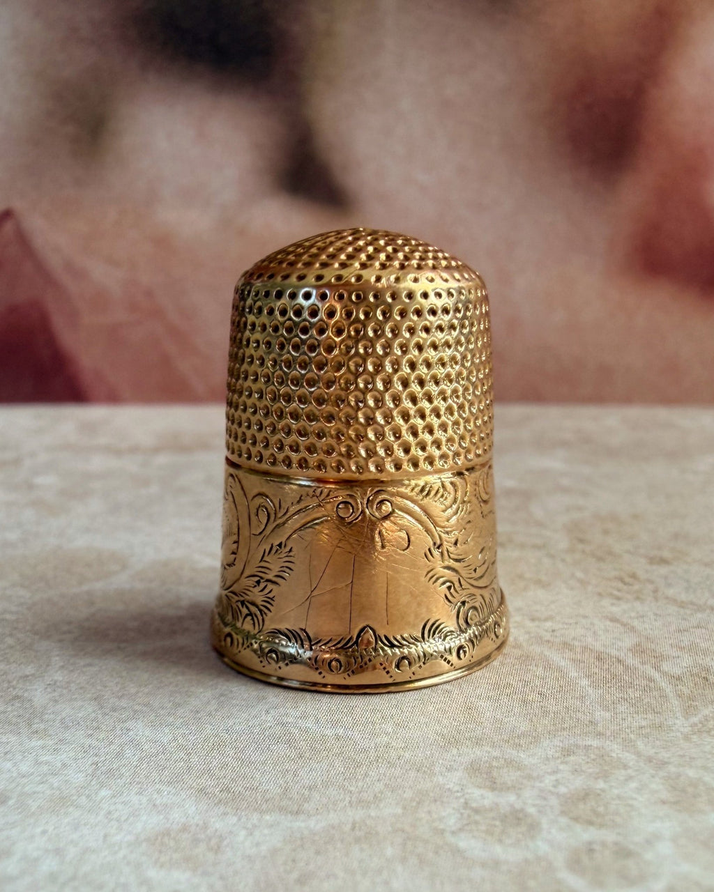 Victorian 12k Yellow Gold Engraved Thimble - Clover Collective Antiques
