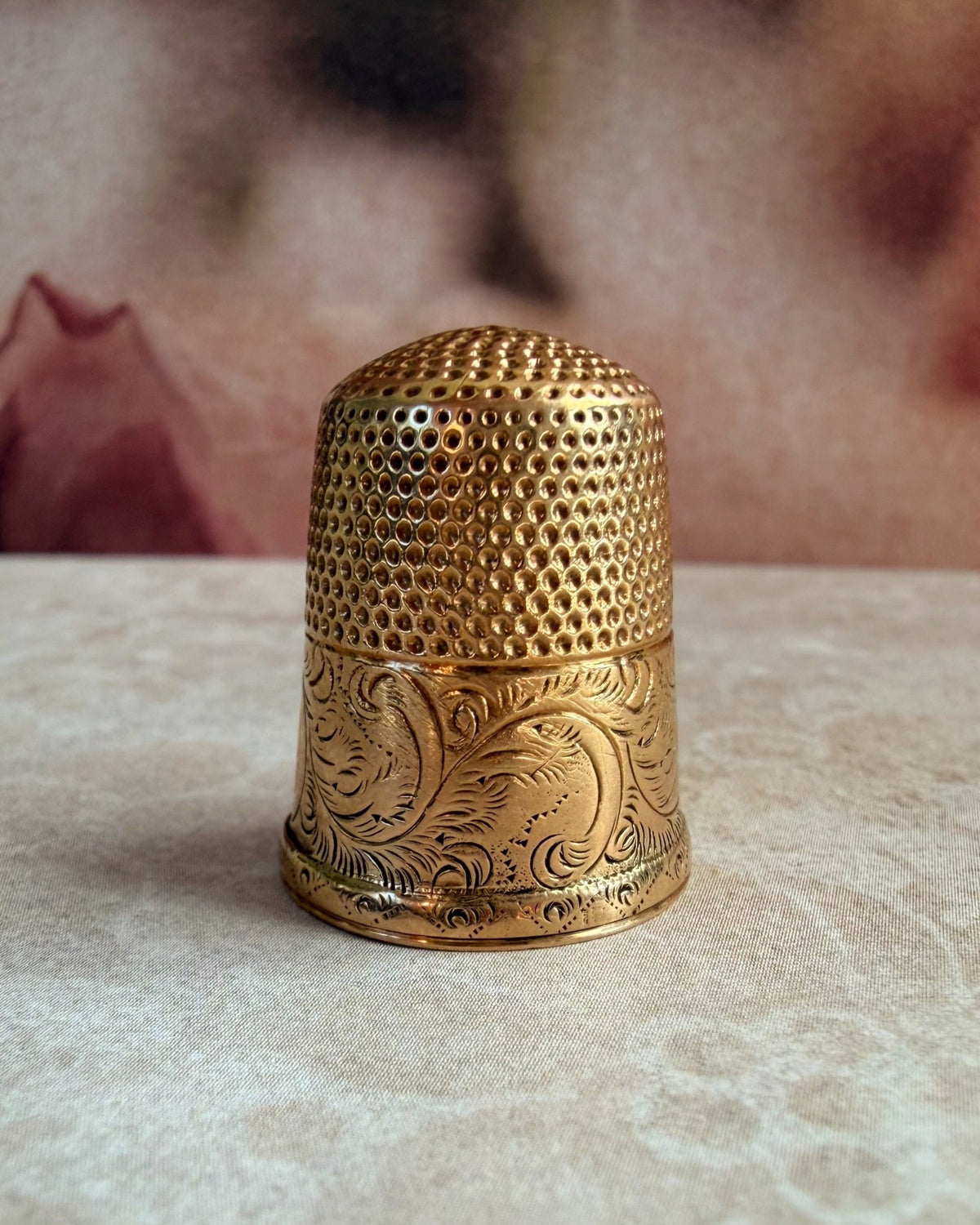 Victorian 12k Yellow Gold Engraved Thimble - Clover Collective Antiques