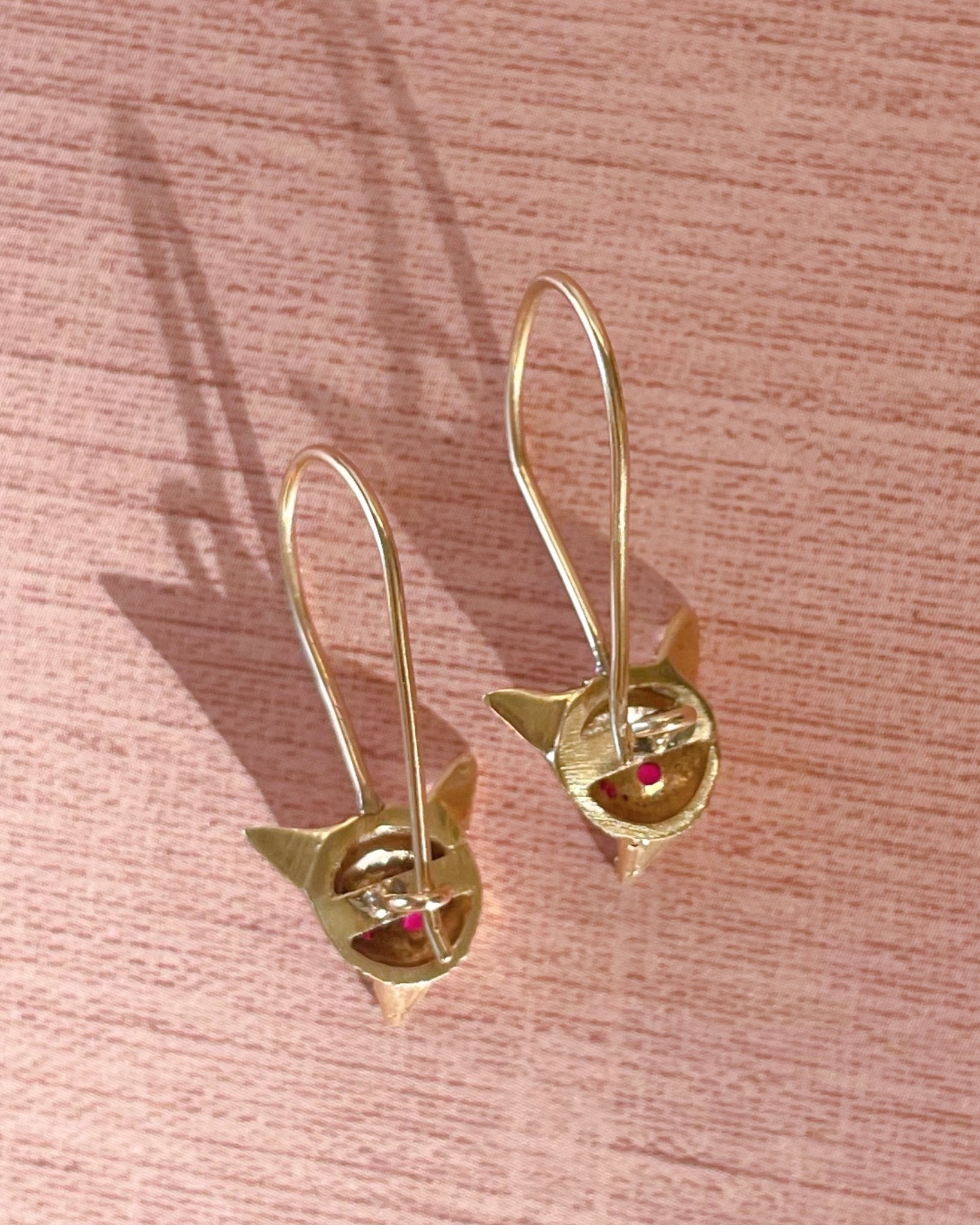 Victorian 14k, 10k Gold, and Ruby Fox Earrings - Clover Collective Antiques
