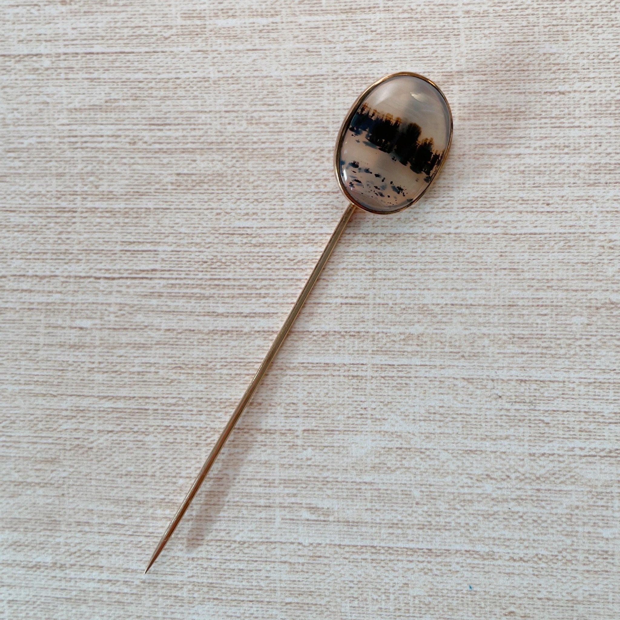 Victorian 14k Rose Gold and Agate Stickpin - Clover Collective Antiques