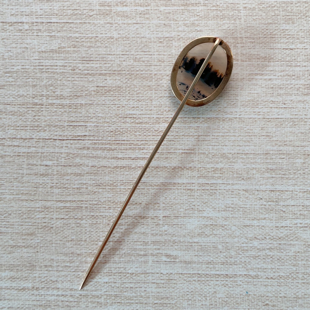Victorian 14k Rose Gold and Agate Stickpin - Clover Collective Antiques