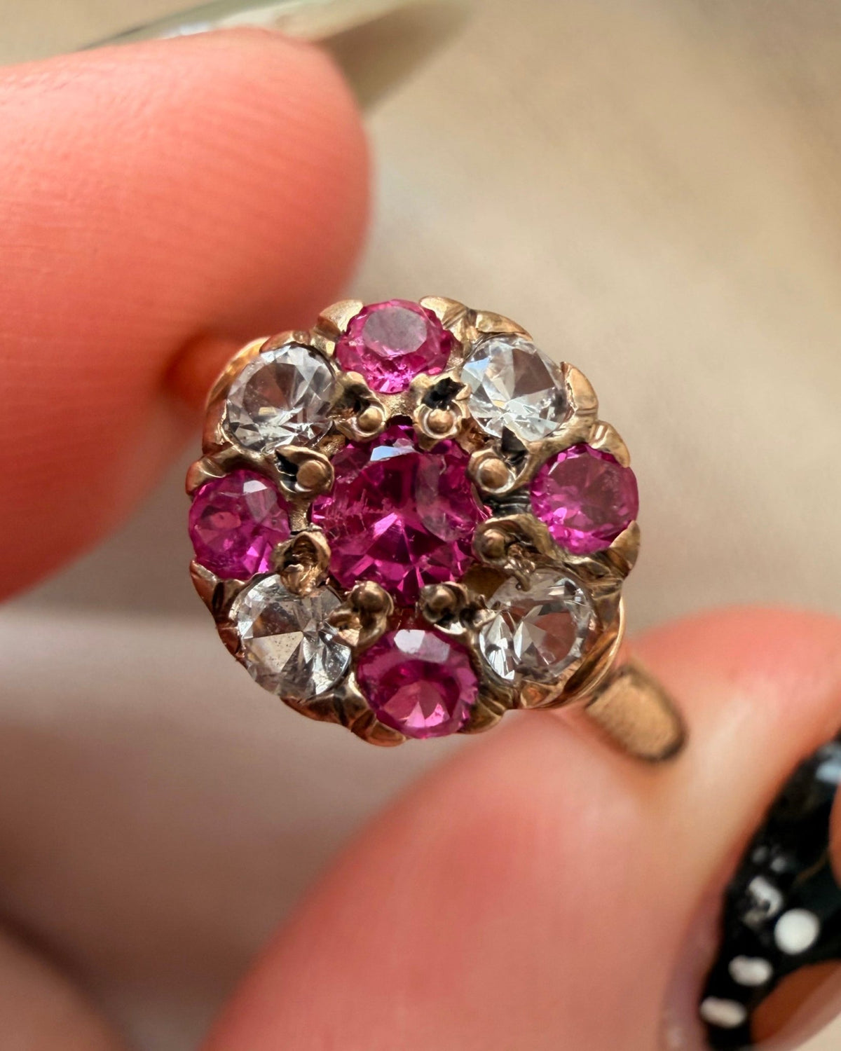 Victorian 14k Rose Gold, Pink Topaz, and White Quartz Ring - Clover Collective Antiques