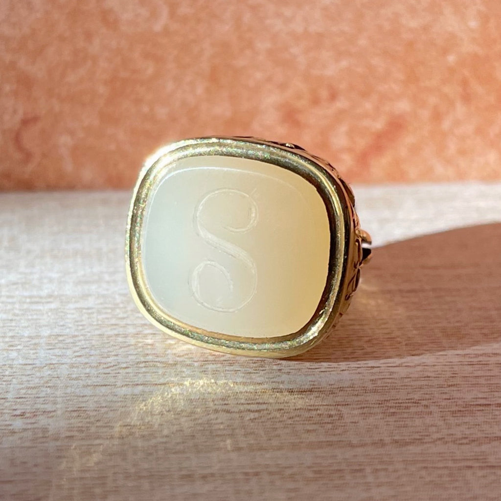 Victorian 14k Yellow Gold and Intaglio White Agate Fob Pendant - Clover Collective Antiques