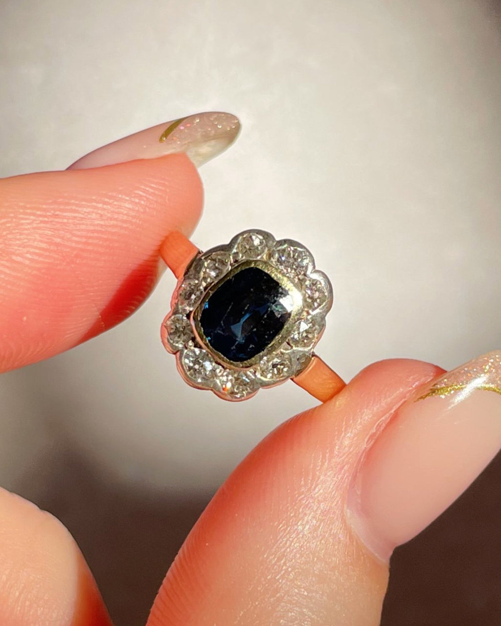 Victorian 14k Yellow Gold and Silver Sapphire and Diamond Cluster Ring - Clover Collective Antiques
