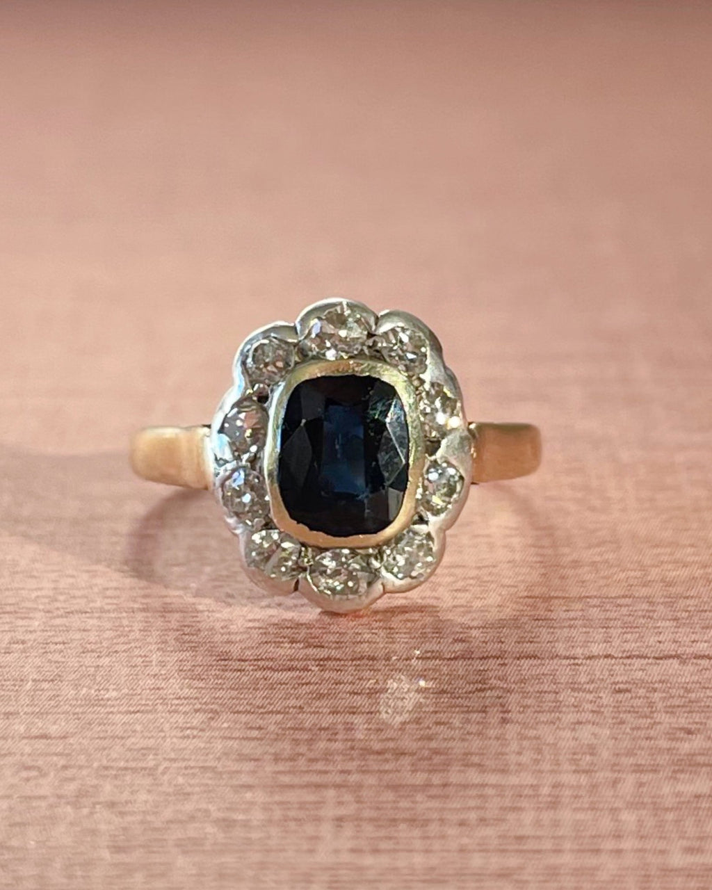 Victorian 14k Yellow Gold and Silver Sapphire and Diamond Cluster Ring - Clover Collective Antiques