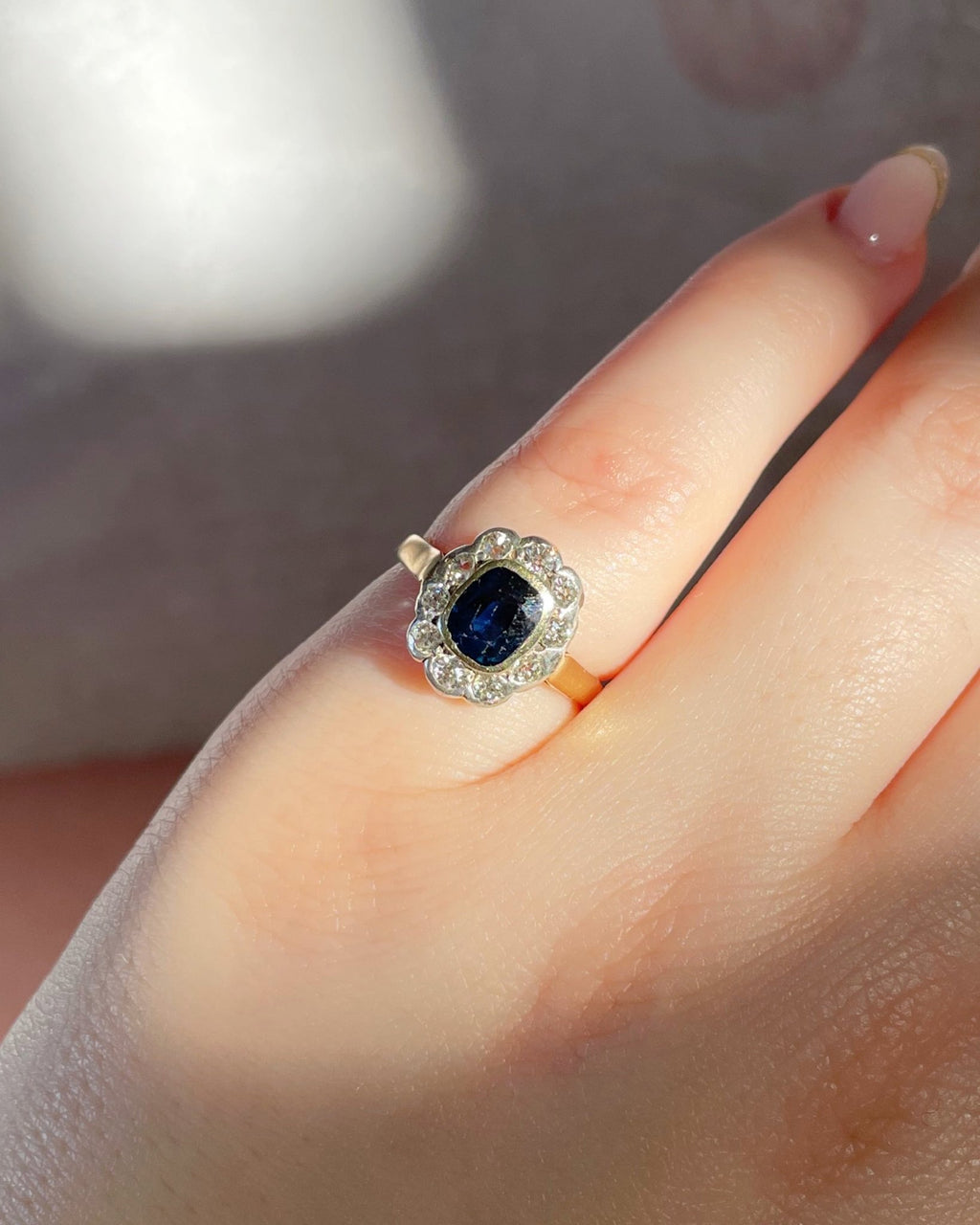 Victorian 14k Yellow Gold and Silver Sapphire and Diamond Cluster Ring - Clover Collective Antiques