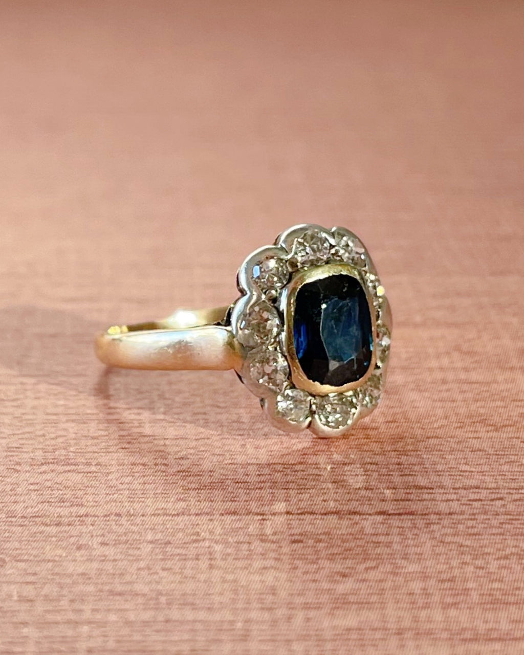 Victorian 14k Yellow Gold and Silver Sapphire and Diamond Cluster Ring - Clover Collective Antiques