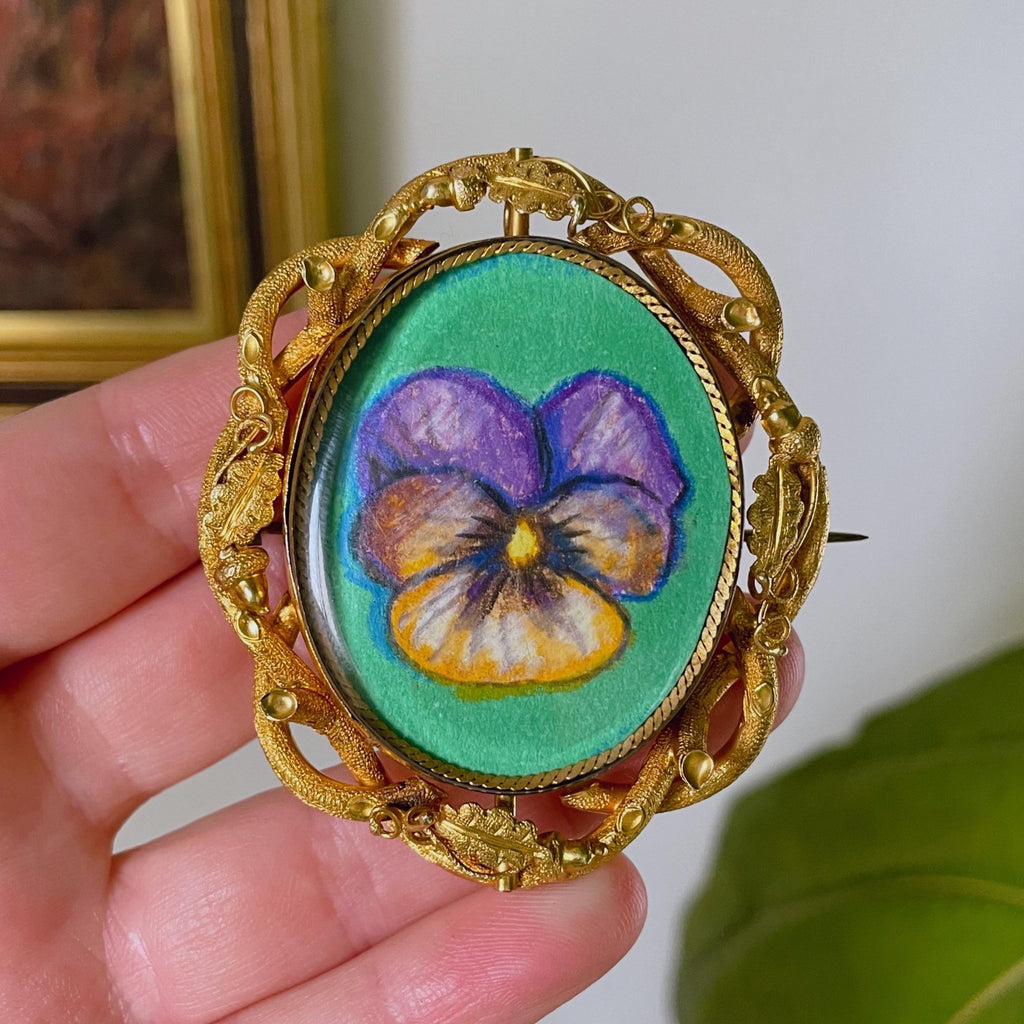 Victorian 18k Yellow Gold Mourning Reversible Swivel Photo Brooch/Pendant - Clover Collective Antiques