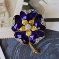 Victorian 18k Yellow Gold Old Mine Cut Diamond Royal Blue Enamel Flower Brooch - Clover Collective Antiques