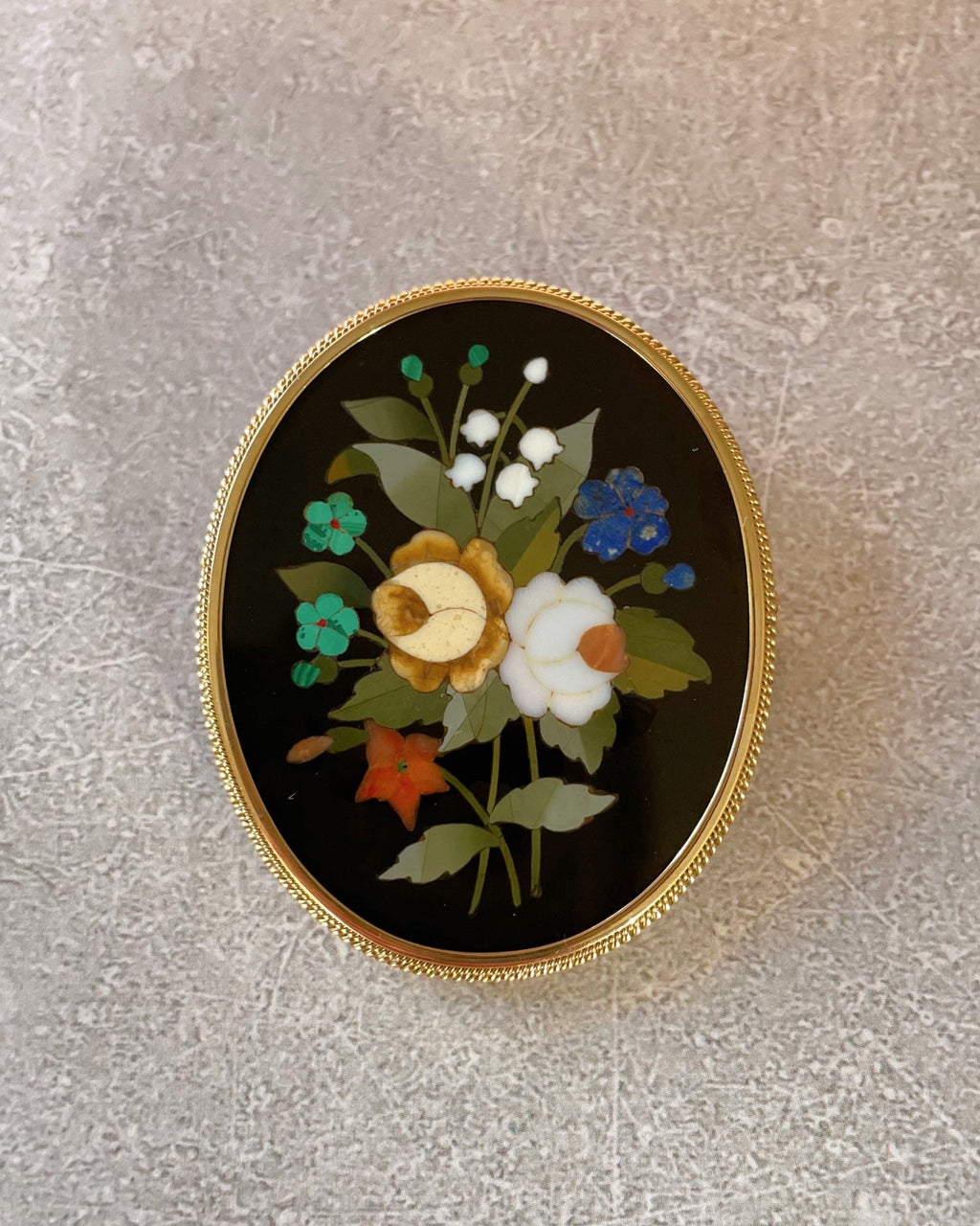 Victorian 18k Yellow Gold Pietra Dura Floral Pendant Brooch - Clover Collective Antiques