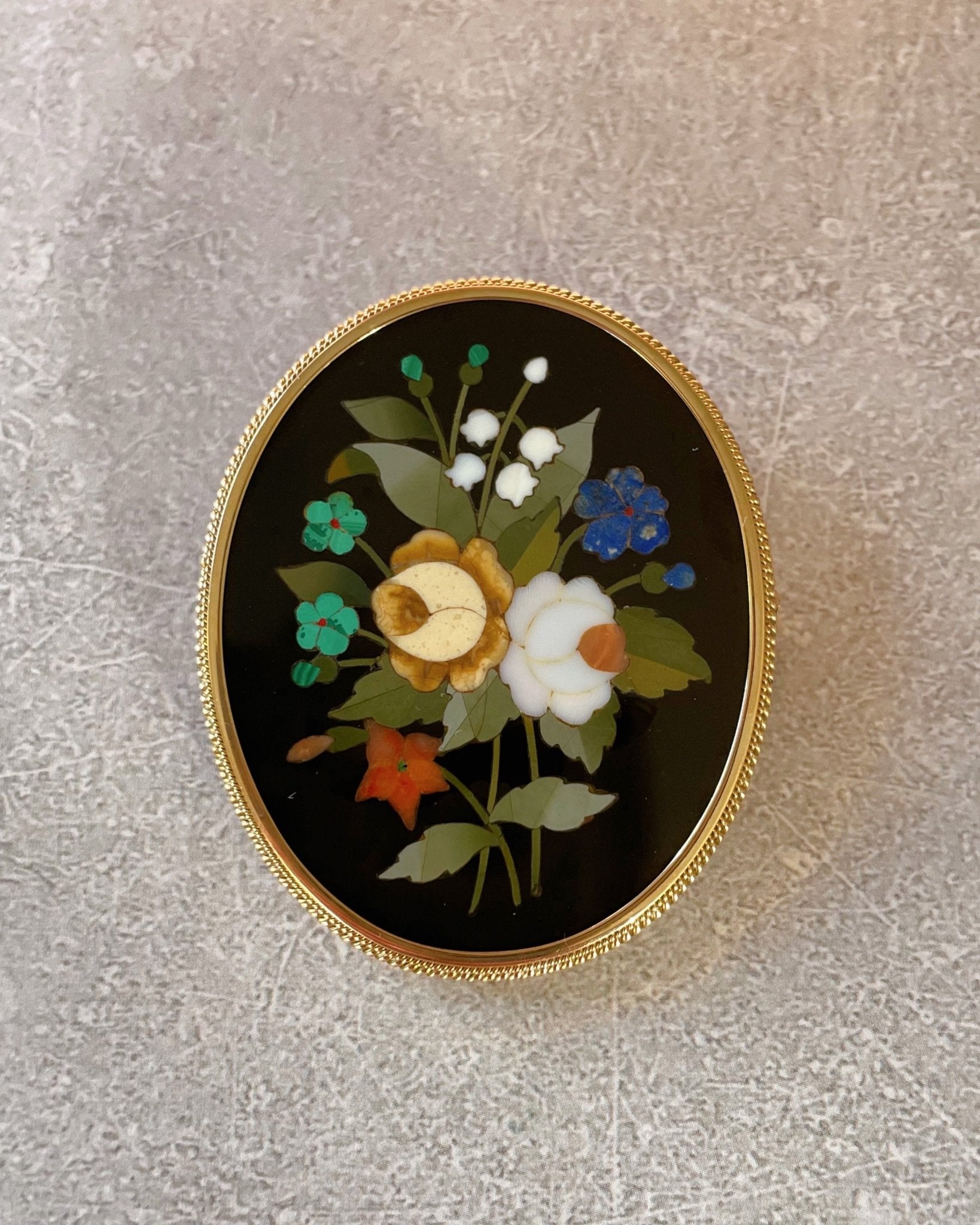 Victorian 18k Yellow Gold Pietra Dura Floral Pendant Brooch - Clover Collective Antiques