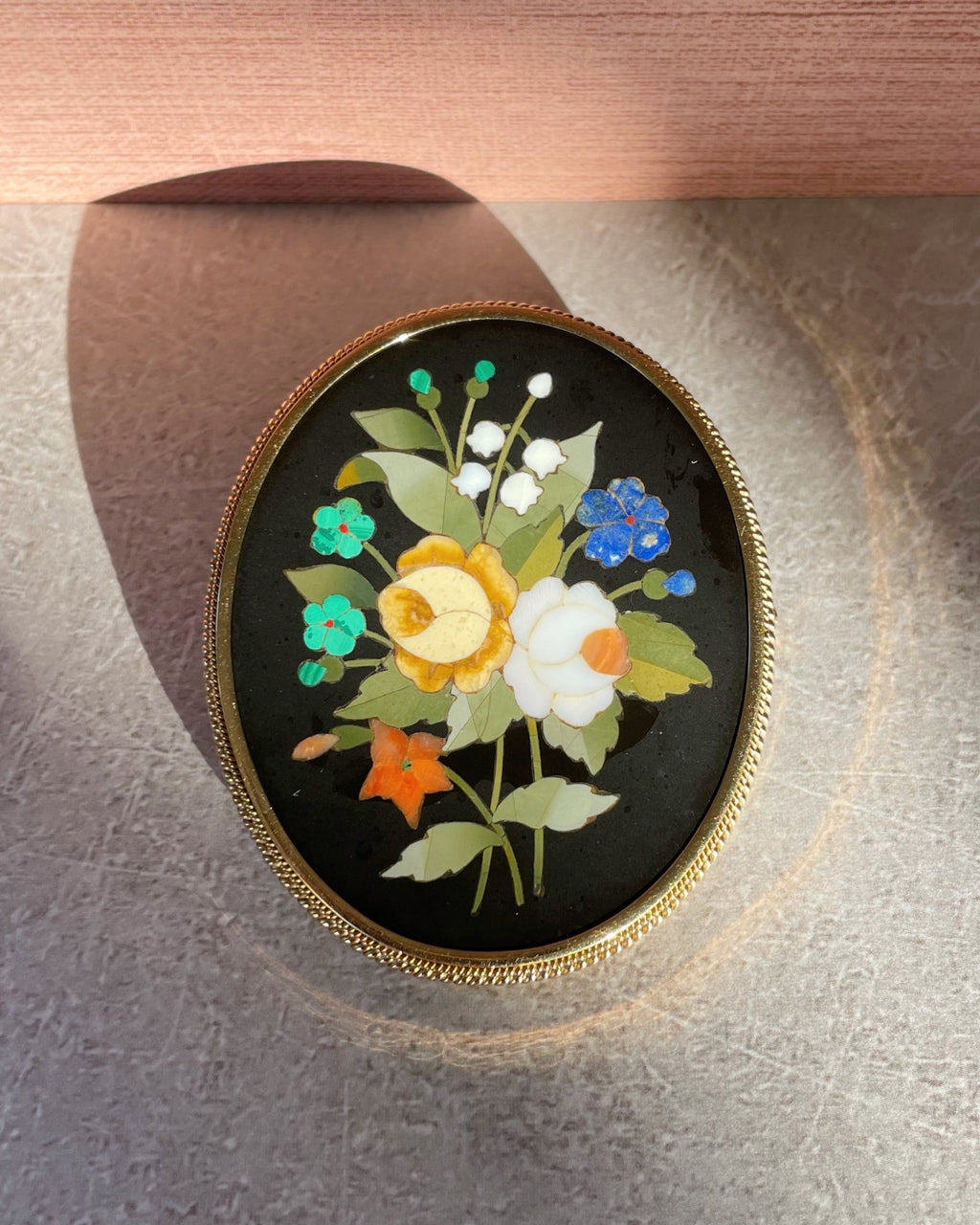 Victorian 18k Yellow Gold Pietra Dura Floral Pendant Brooch - Clover Collective Antiques