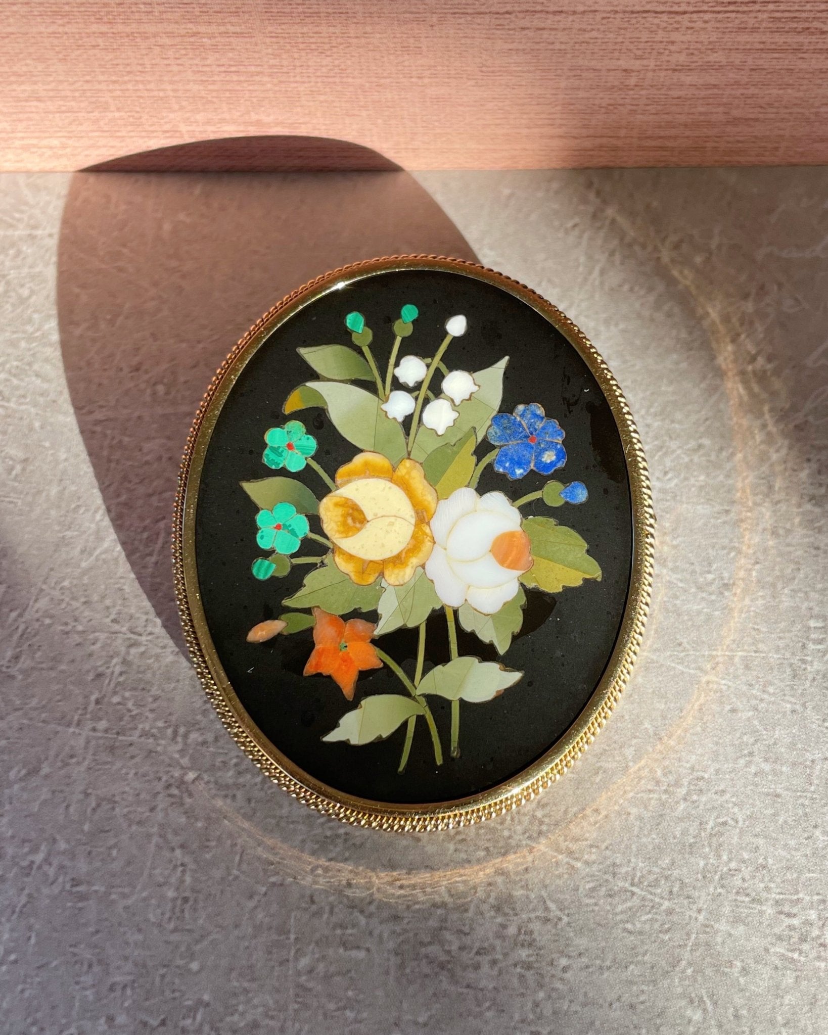 Victorian 18k Yellow Gold Pietra Dura Floral Pendant Brooch - Clover Collective Antiques