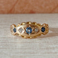 Victorian 18k Yellow Gold, Sapphire, and Diamond Five Stone Ring - Clover Collective Antiques