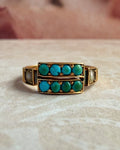 Victorian Birmingham 15k Yellow Gold, Turquoise, and Pearl Ring - Clover Collective Antiques