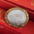 Victorian Pinchbeck Banded Agate Bezel Set Brooch - Clover Collective Antiques