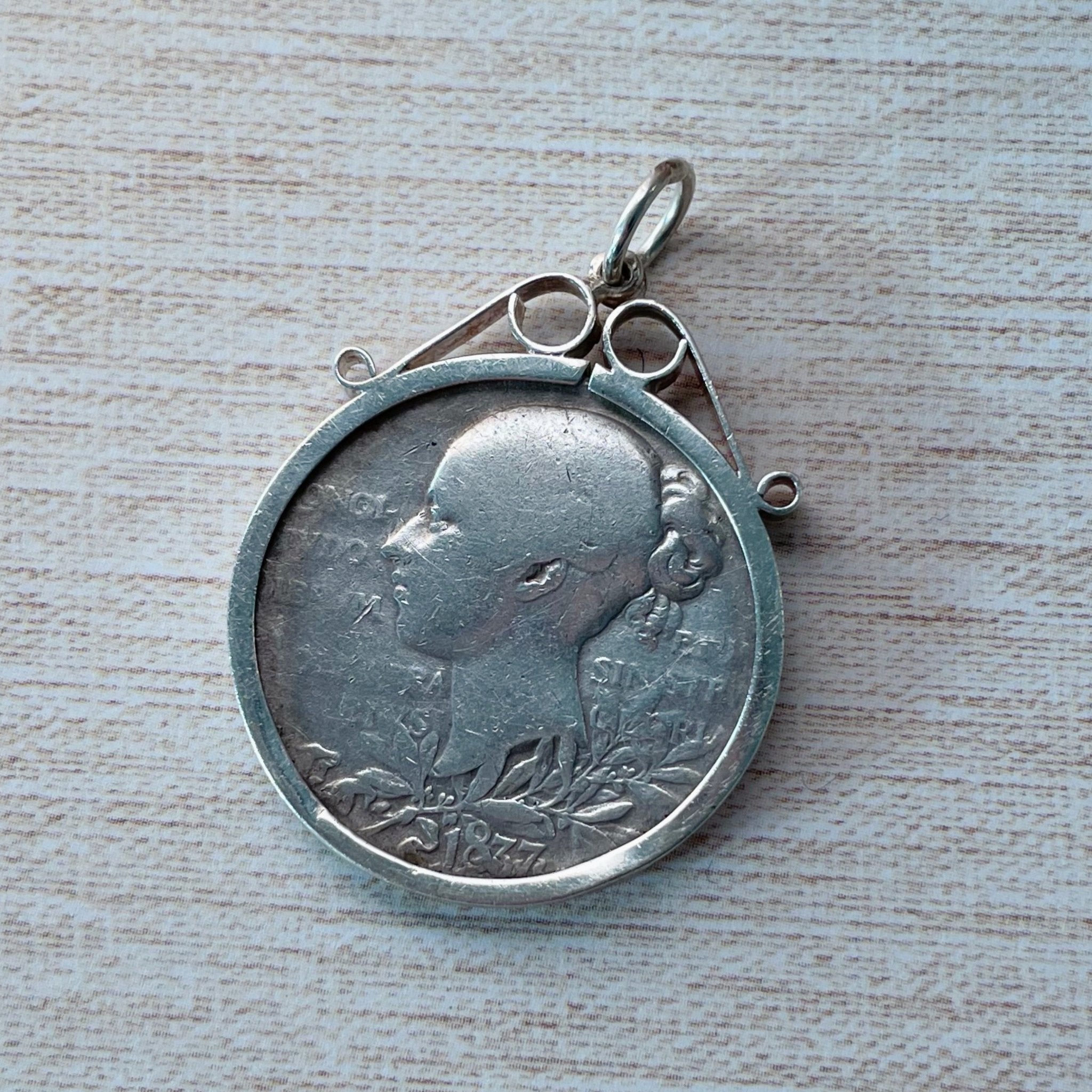 Victorian Queen Victoria Diamond Jubilee Commemorative Sterling Silver Medallion Pendant - Clover Collective Antiques