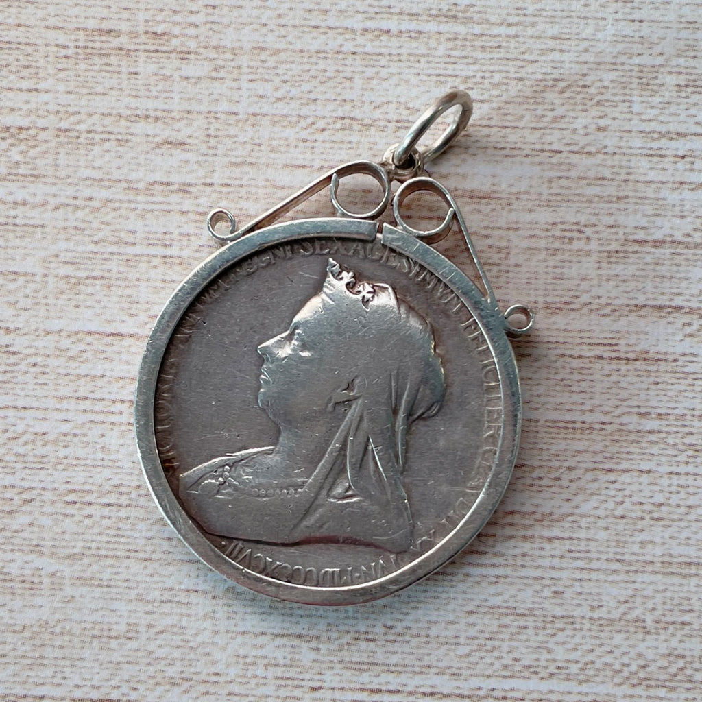 Victorian Queen Victoria Diamond Jubilee Commemorative Sterling Silver Medallion Pendant - Clover Collective Antiques