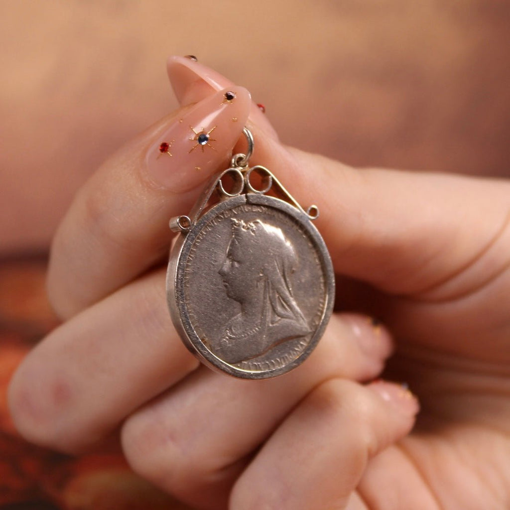 Victorian Queen Victoria Diamond Jubilee Commemorative Sterling Silver Medallion Pendant - Clover Collective Antiques